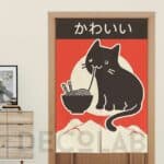 Rideau de porte japonais à motif style manga chat mange