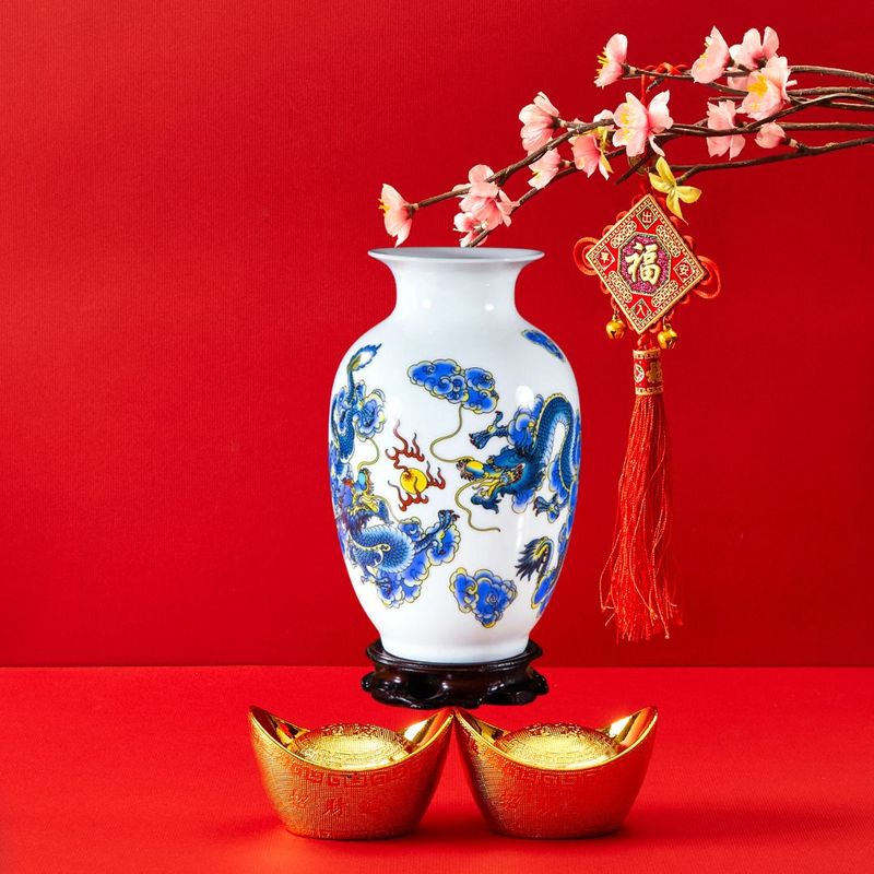 Vase Dragon Style Japonais en Céramique Blanc lifestyle 1