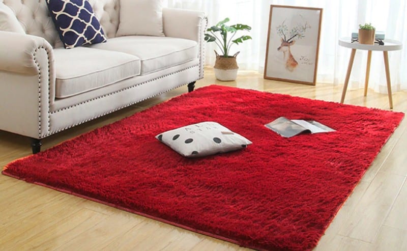 tapis rouge dans un salon proche d'un canapé