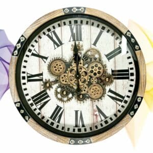 Horloge Murale Effet Boisé et Rouages detail