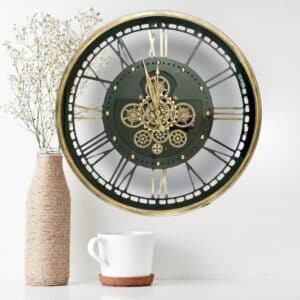 Horloge Murale Industrielle Métallique Mécanisme Doré Apparent produit 1
