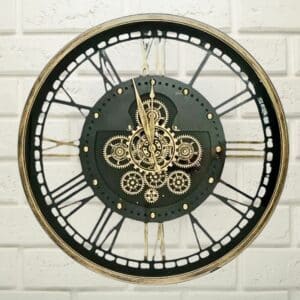 Horloge Murale Industrielle Métallique Mécanisme Doré Apparent produit